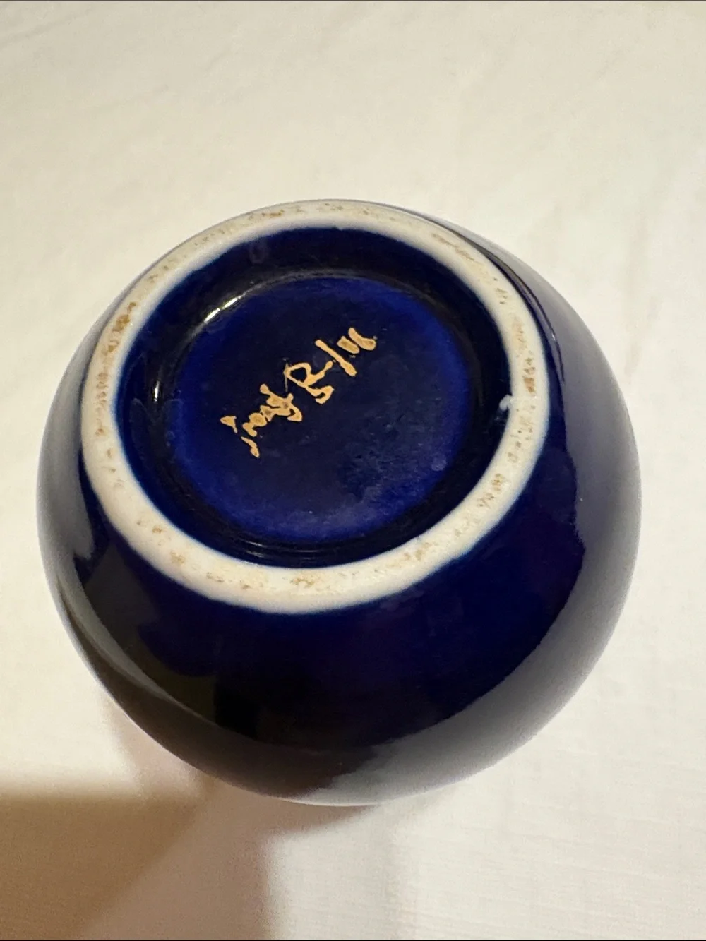 Navy Porcelain Bud Vase with Gold Floral Motif